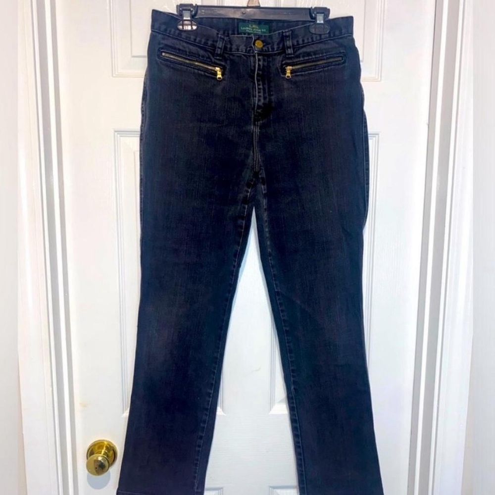 Ralph Lauren Black Straight Leg Jeans with Gold Accents
